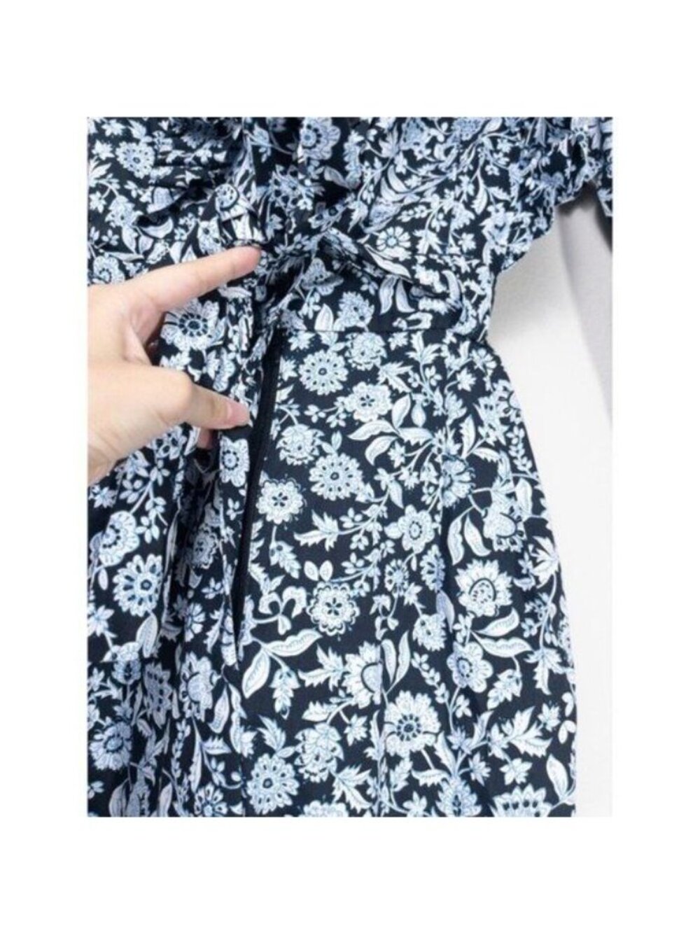Zara Floral Poplin Ruffle Jumpsuit XS Blue Belted SS20 Blogger Fav TRF Cotton - Picture 8 of 15